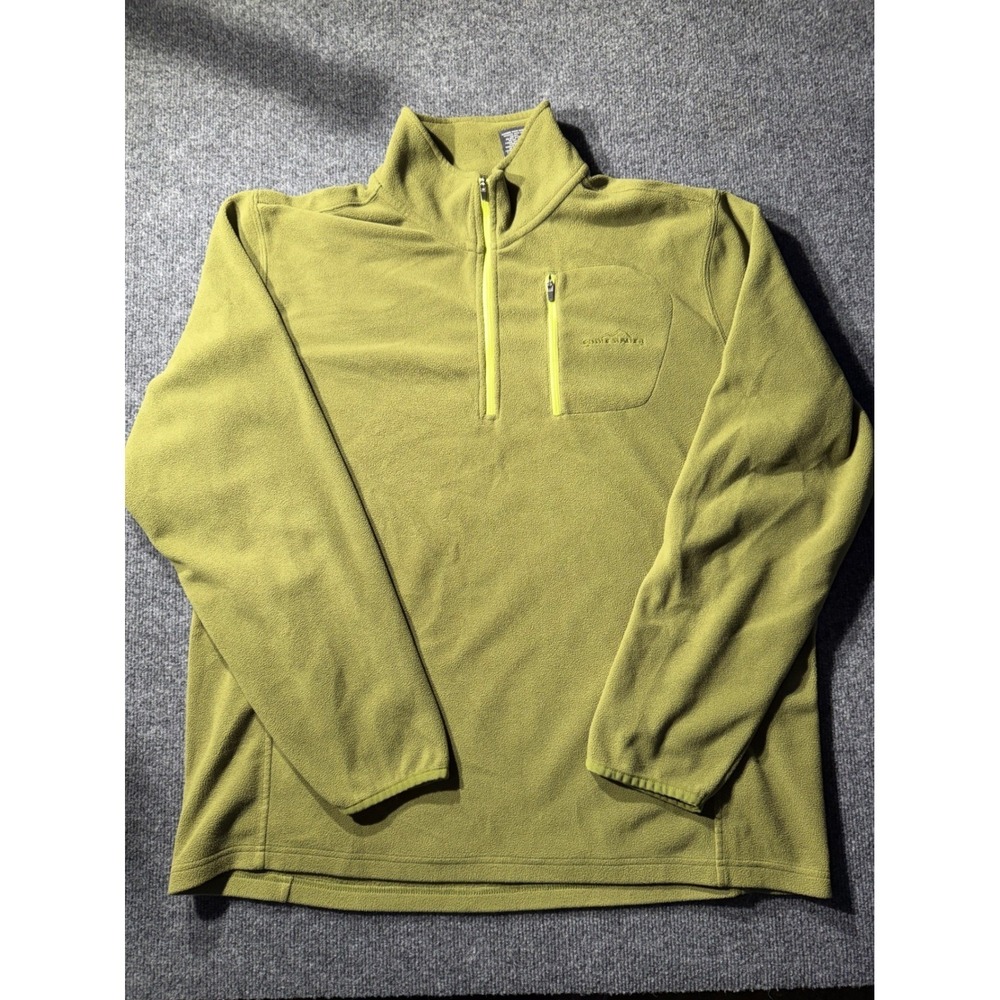Eddie Bauer Mens XL Fleece Quarter Zip Pullover Olive Green Chest Pocket‎ 0710